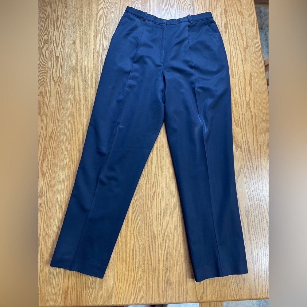 Lands End Women's Washable Wool Plain Comfort Navy Pants Trousers Size 12